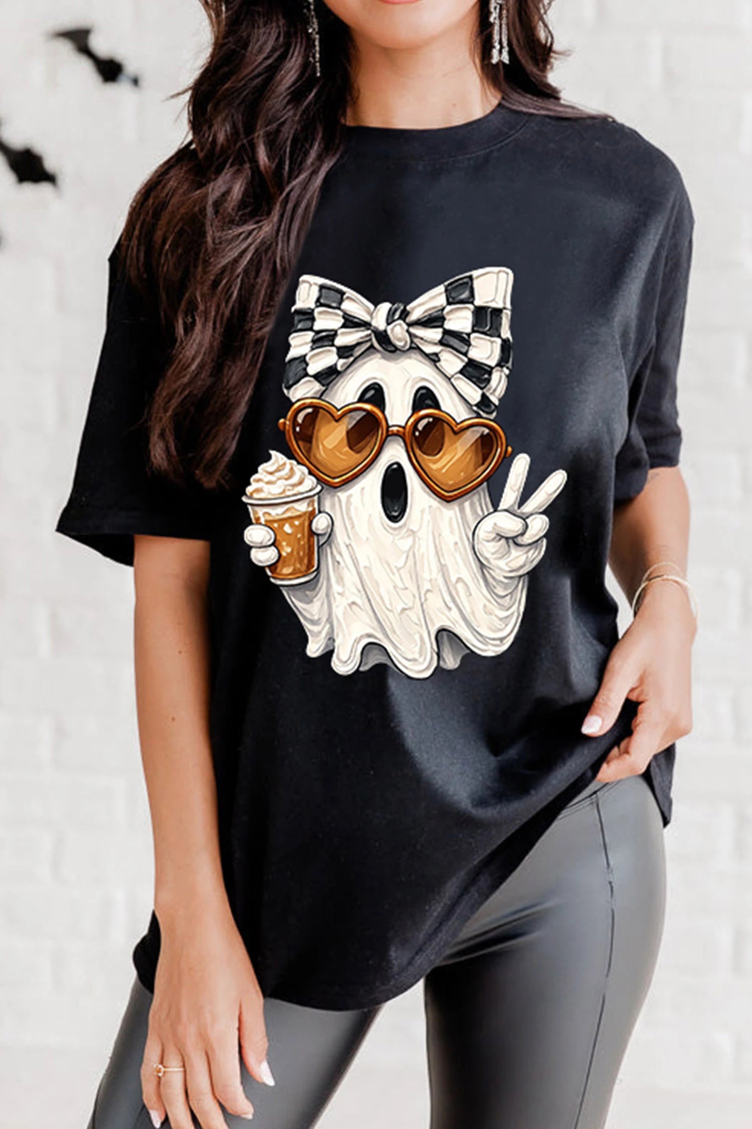 Black Ghost Graphic Heat Transfer Printing Halloween T-Shirt