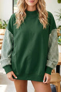 Evergreen Plaid Sleeve Color block Loose Tunic Sweatshirt
