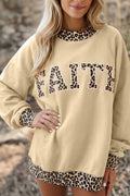 Parchment Plaid Trim High Neck FAITH Letter Graphic Baggy Sweatshirt