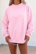 Pink Color block Polka Dot Contrast Trim Oversized Sweatshirt